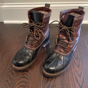 Frye Veronica Brown Black Duck Boots Leather Shearling Mid Calf Women 8